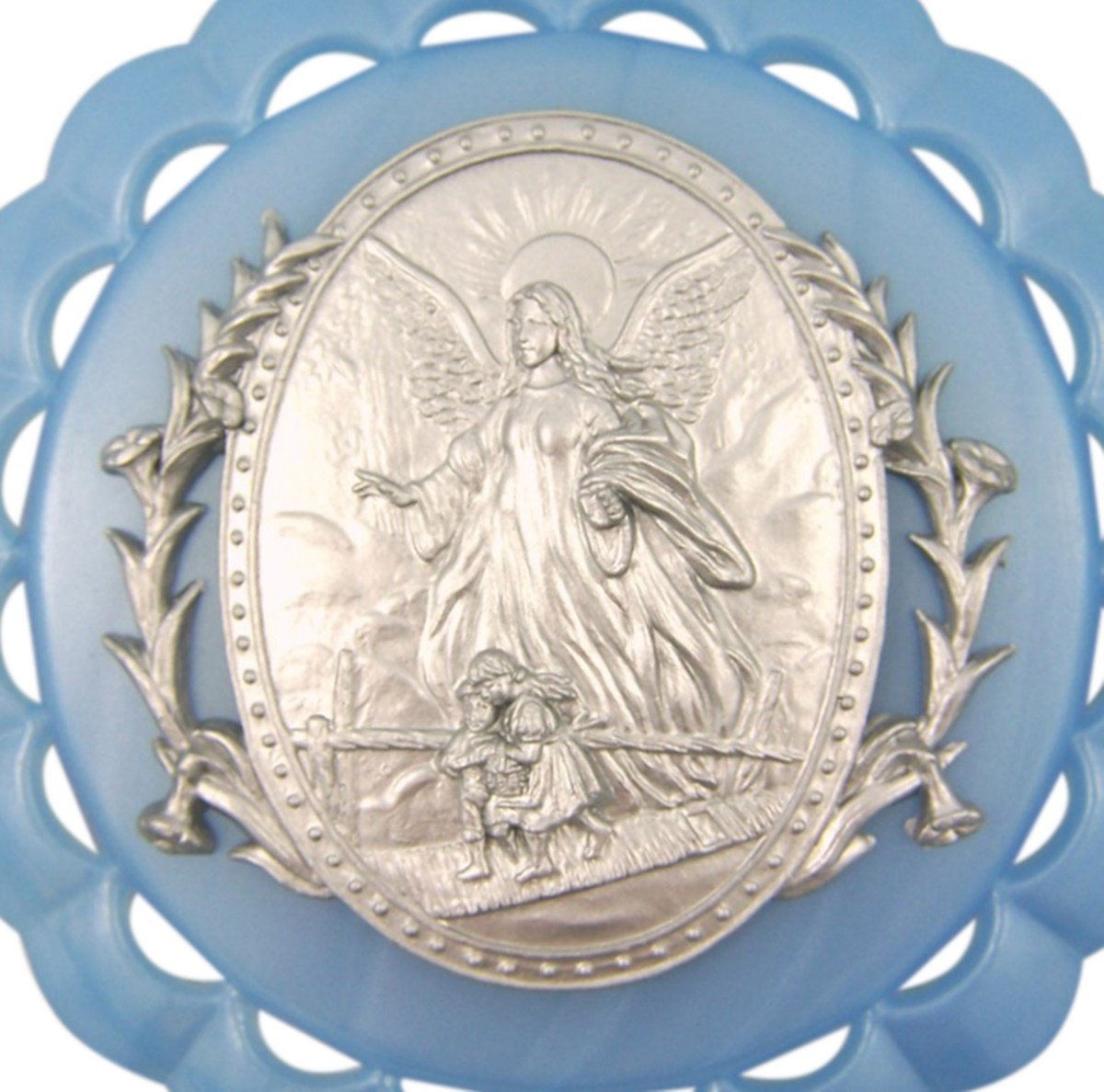 WJH blue crib medal for baby boy nursery decor offers gentle guardian appeal