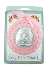 WJH pink guardian angel crib decor enhances nursery ambiance