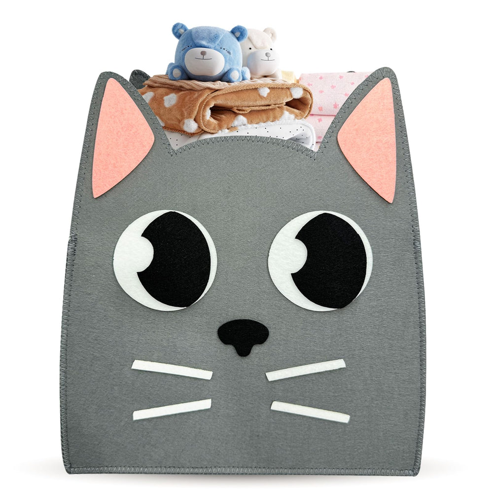 WJRSXILT felt baby basket with cat design closeup for elegant nursery storage.