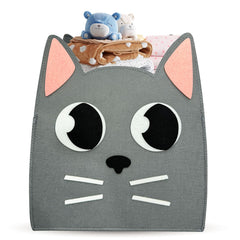 WJRSXILT felt baby basket with cat design closeup for elegant nursery storage.