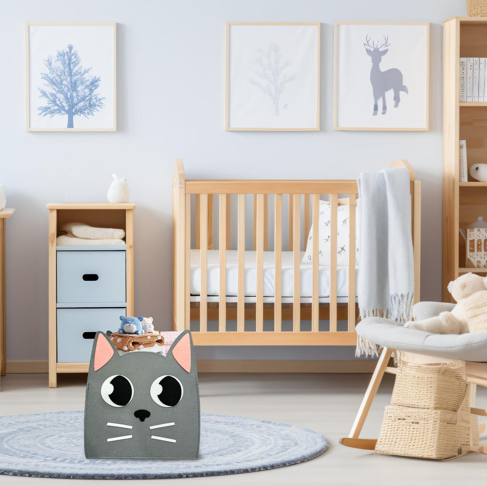 WJRSXILT cat shaped basket stores diapers and toys in daily nursery.