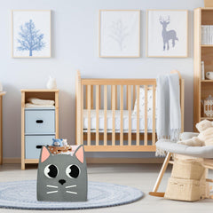 WJRSXILT cat shaped basket stores diapers and toys in daily nursery.
