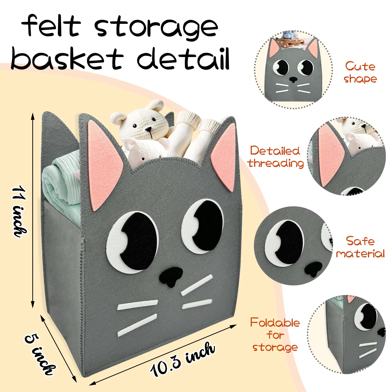 WJRSXILT felt baby basket folded-view highlights compact, portable organization.