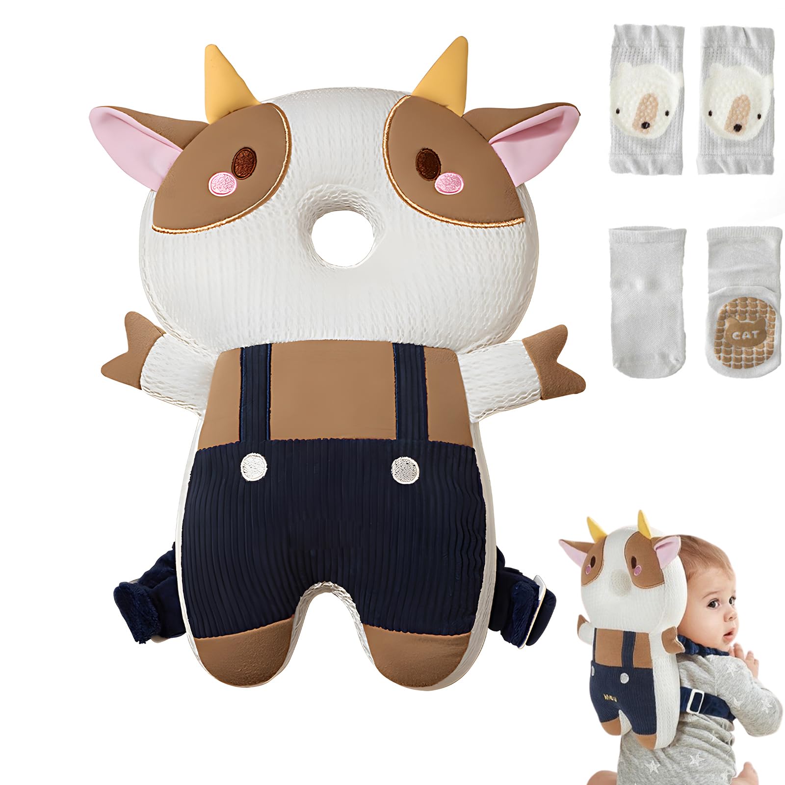 WKC baby head protector backpack front view with gentle cushioning for soft protection.