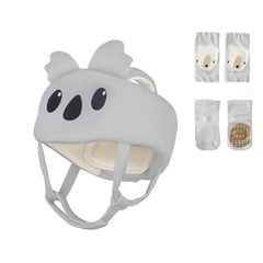 WKC baby helmet with 360° protection for crawling and walking, featuring a comfortable gray shell.