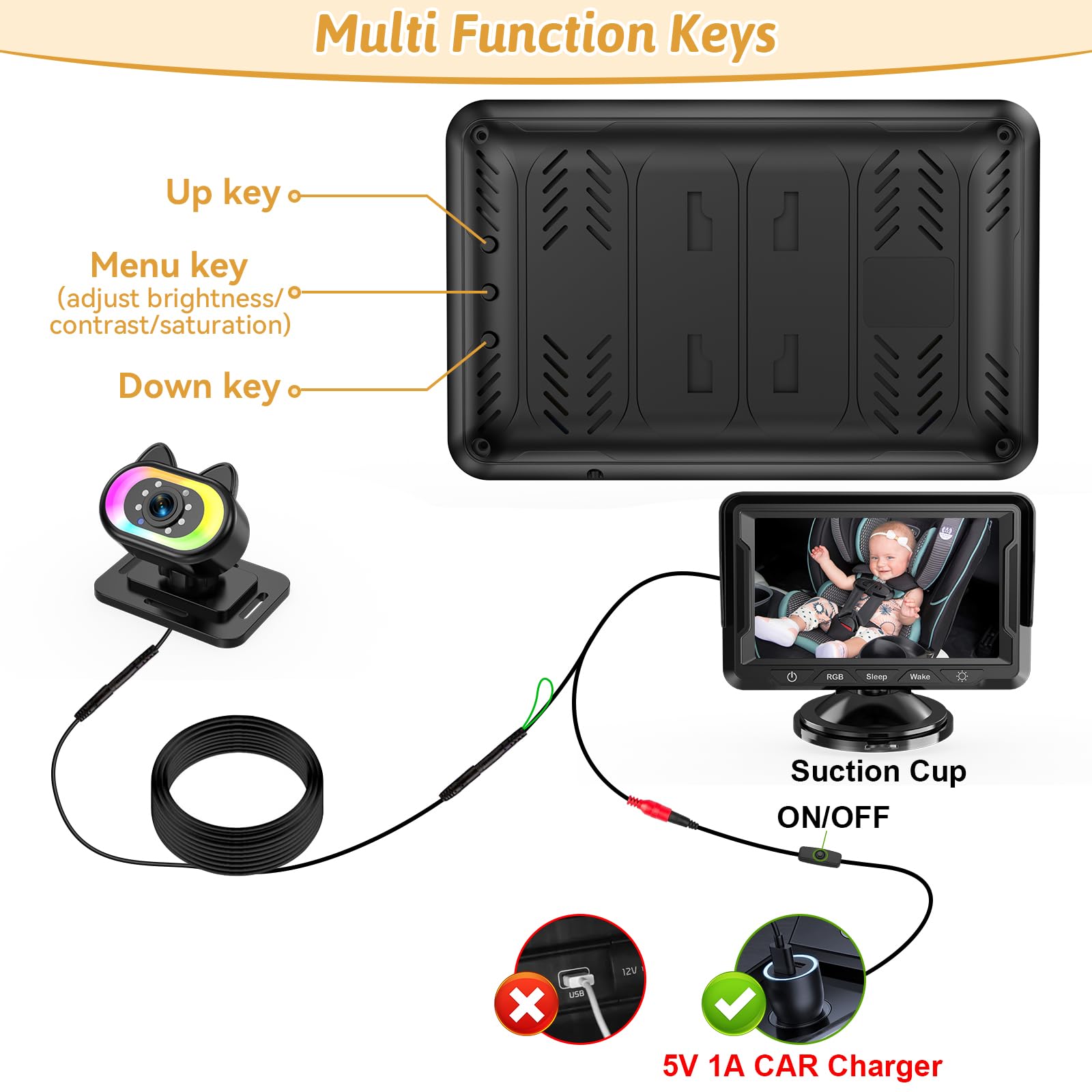 Wkzay Baby Car Camera compact design fits any vehicle neatly
