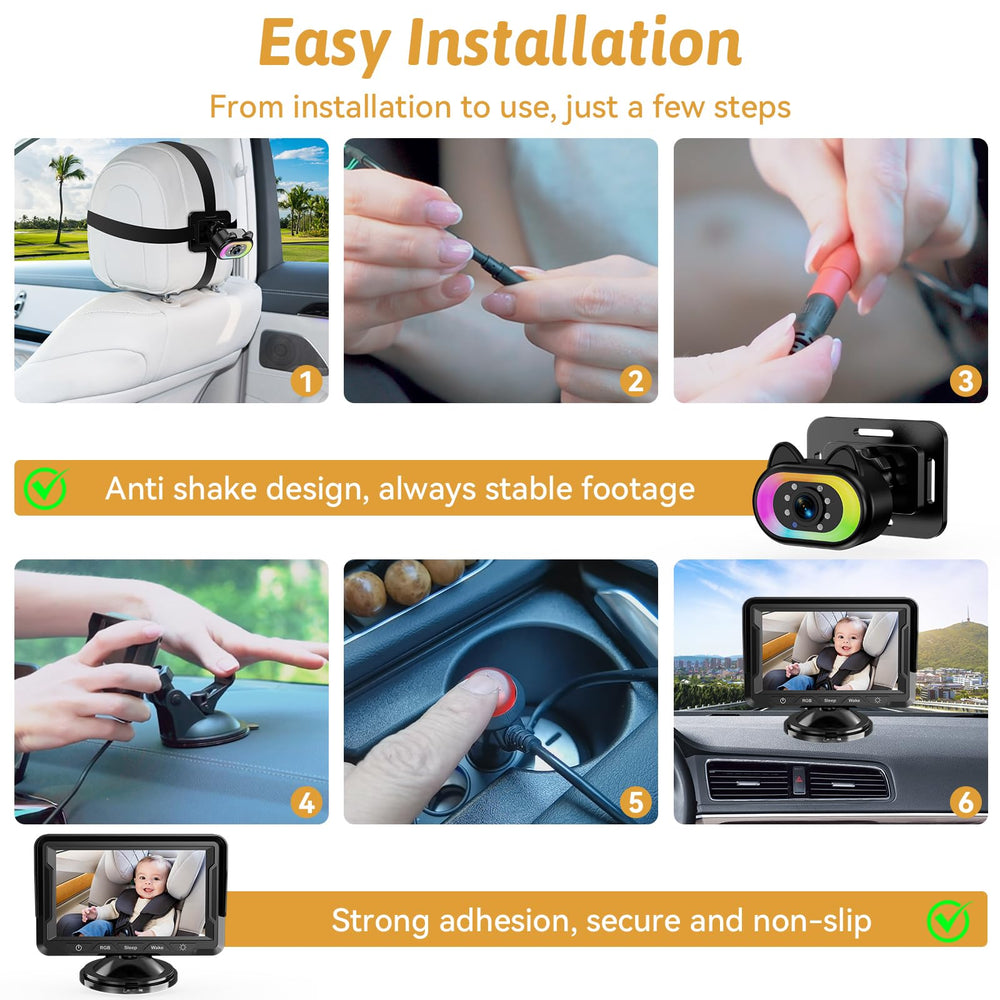 Wkzay baby car camera night vision ensures clear view in low light.