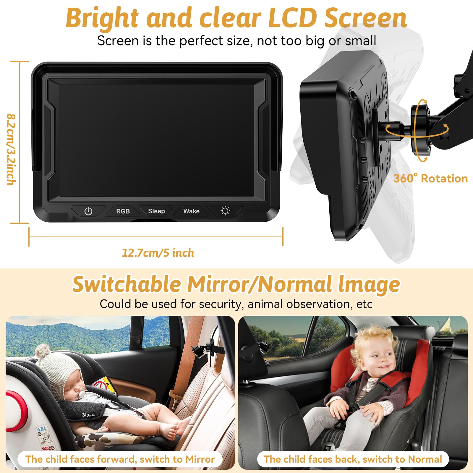 Wkzay baby car camera rear-seat monitoring for peace of mind on trips.