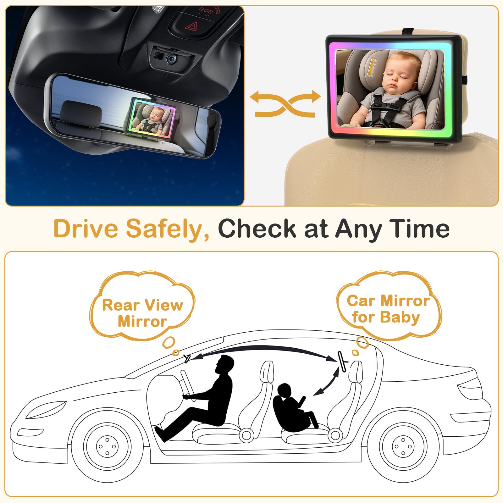 Wkzay baby car mirror with shatterproof acrylic for durable safety