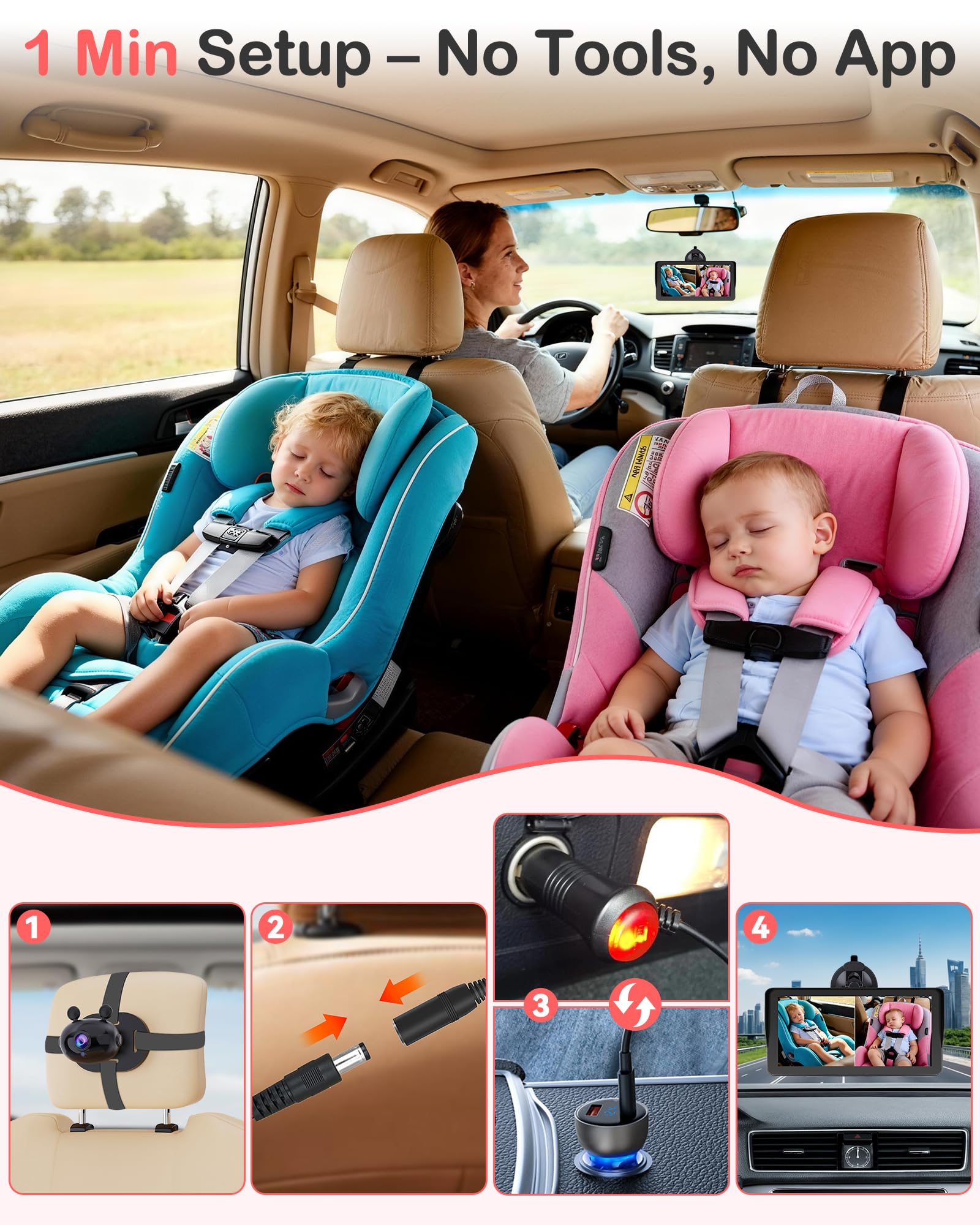 Wkzay dual baby car camera 360-rotation expands viewing angles