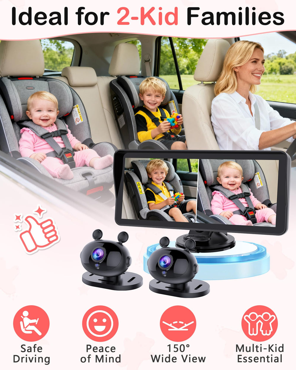 Wkzay dual baby car camera easy-install kit for quick setup