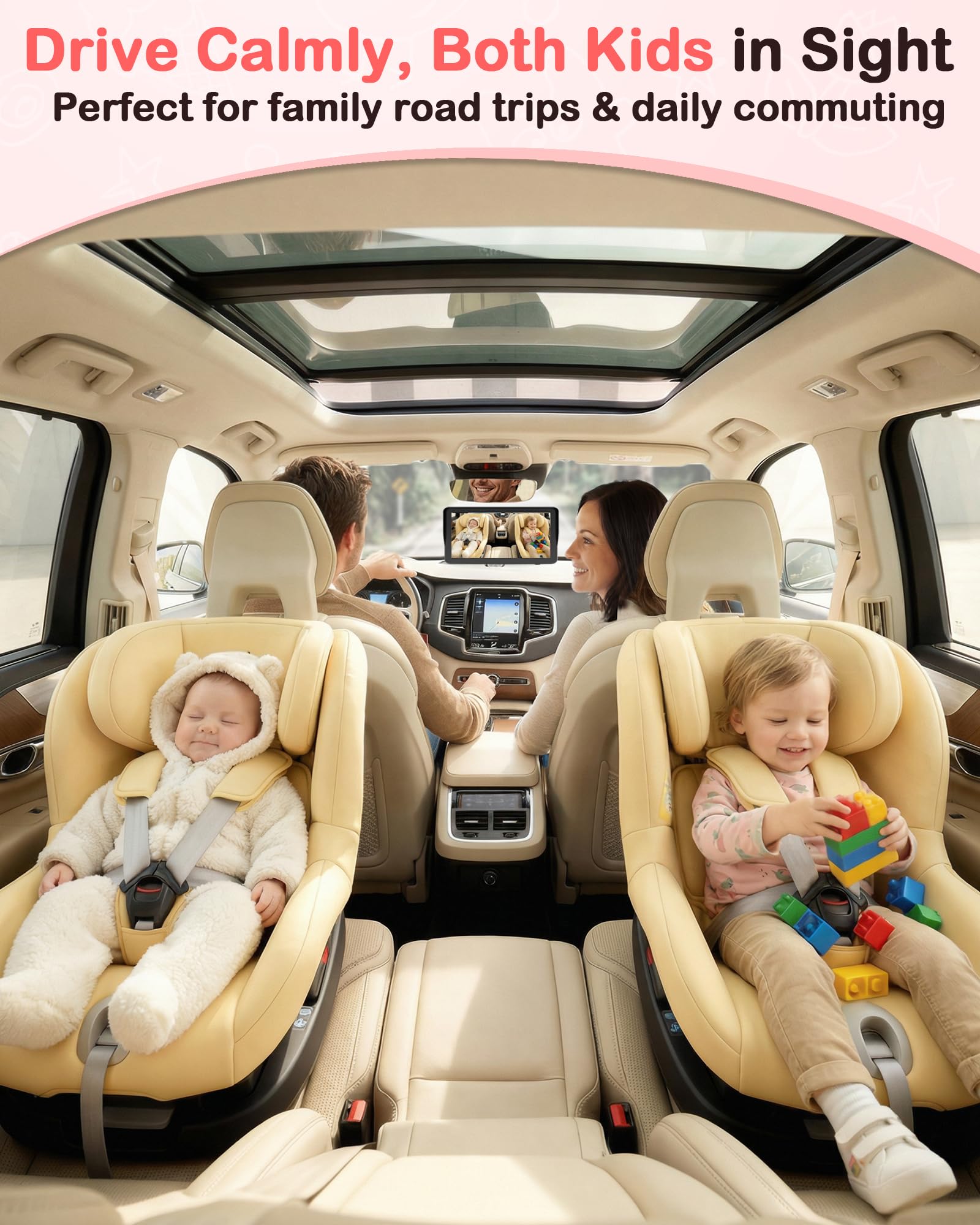 Wkzay dual baby car camera night vision for clearer rear-seat viewing