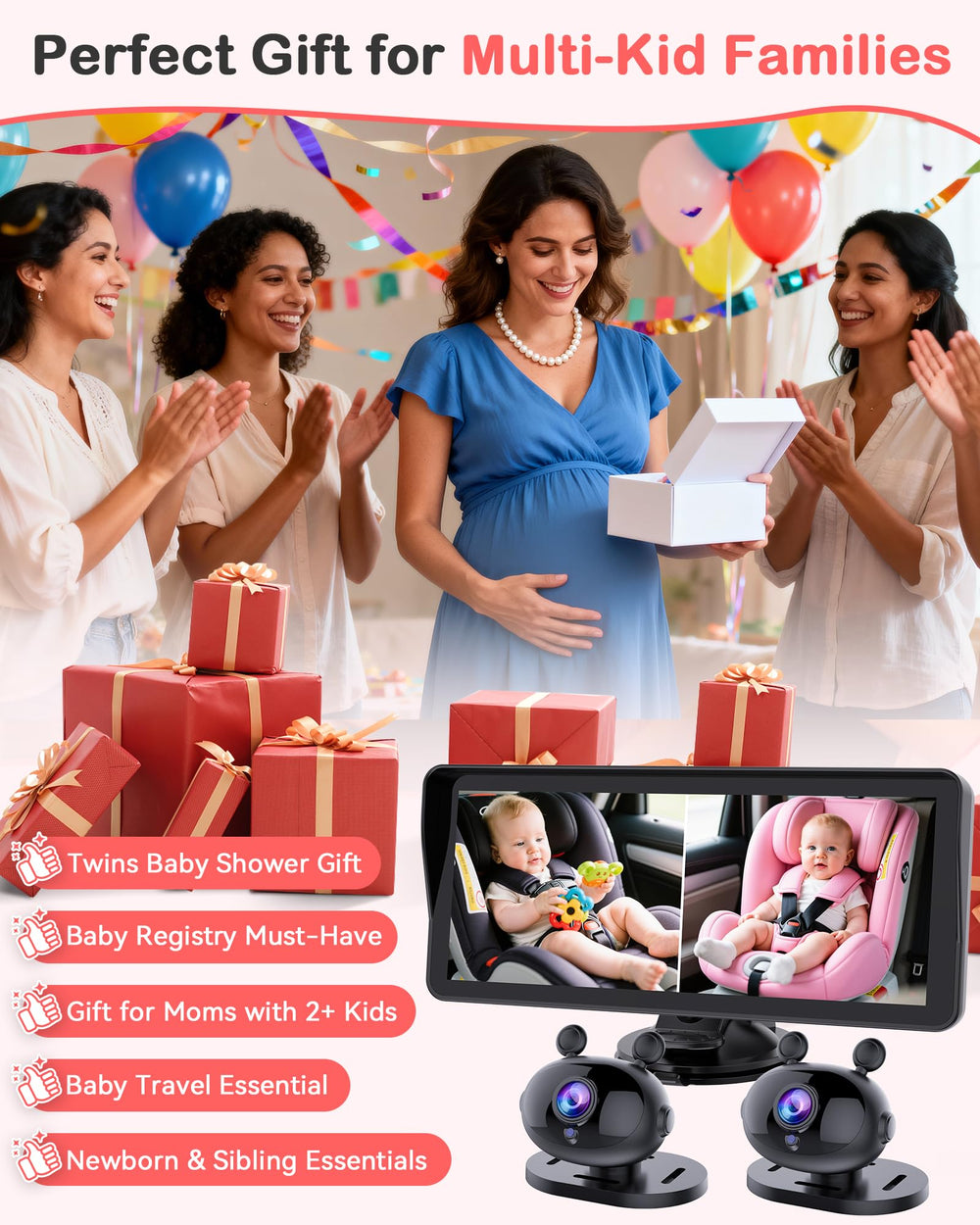 Wkzay dual baby car camera split-screen shows both views at a glance