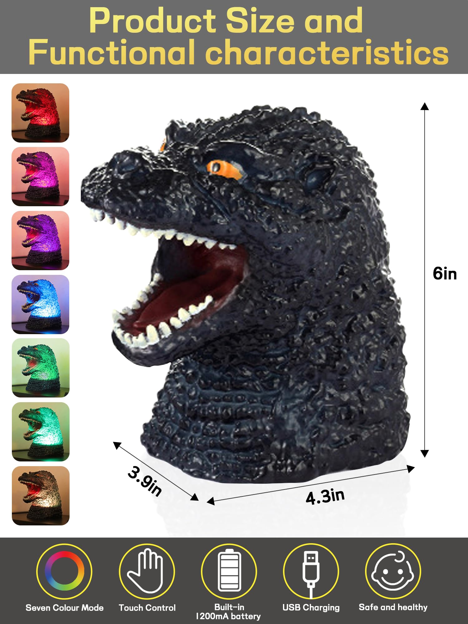 WLHONG dinosaur night light portable USB rechargeable for nights away