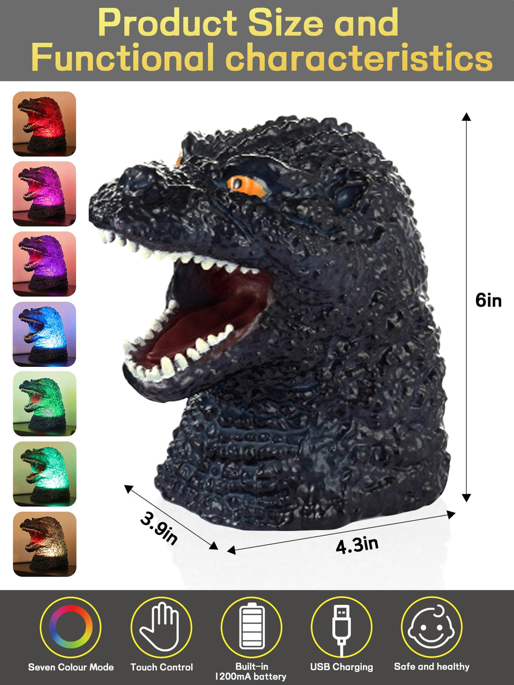 WLHONG dinosaur night light portable USB rechargeable for nights away