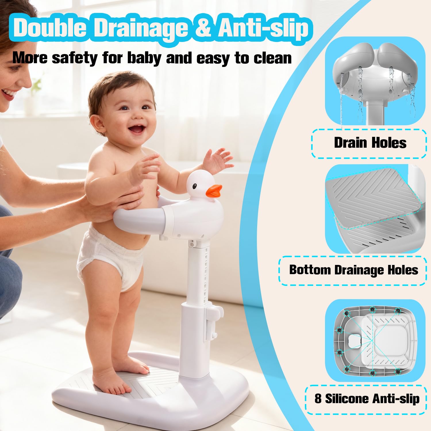 Wmaiwei baby bath cap protects eyes and ears during washing.