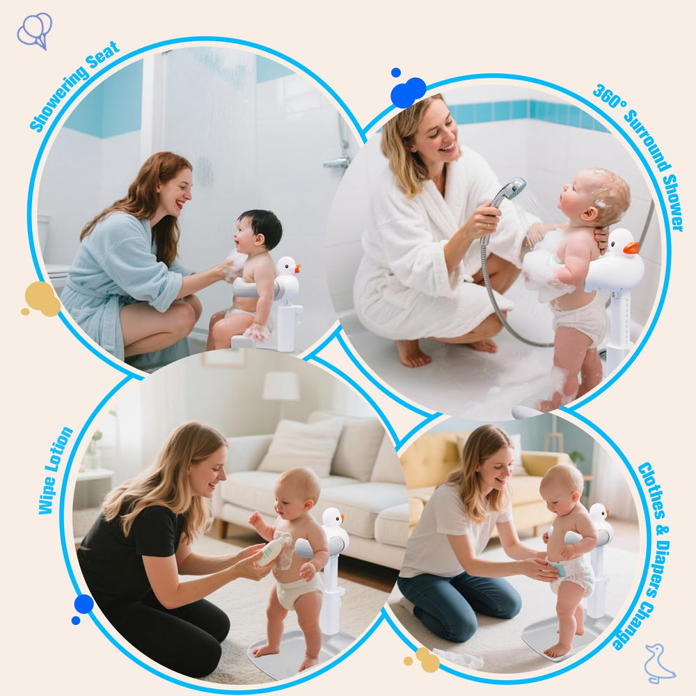 Wmaiwei baby bath stool provides seated support for gentle bathing.