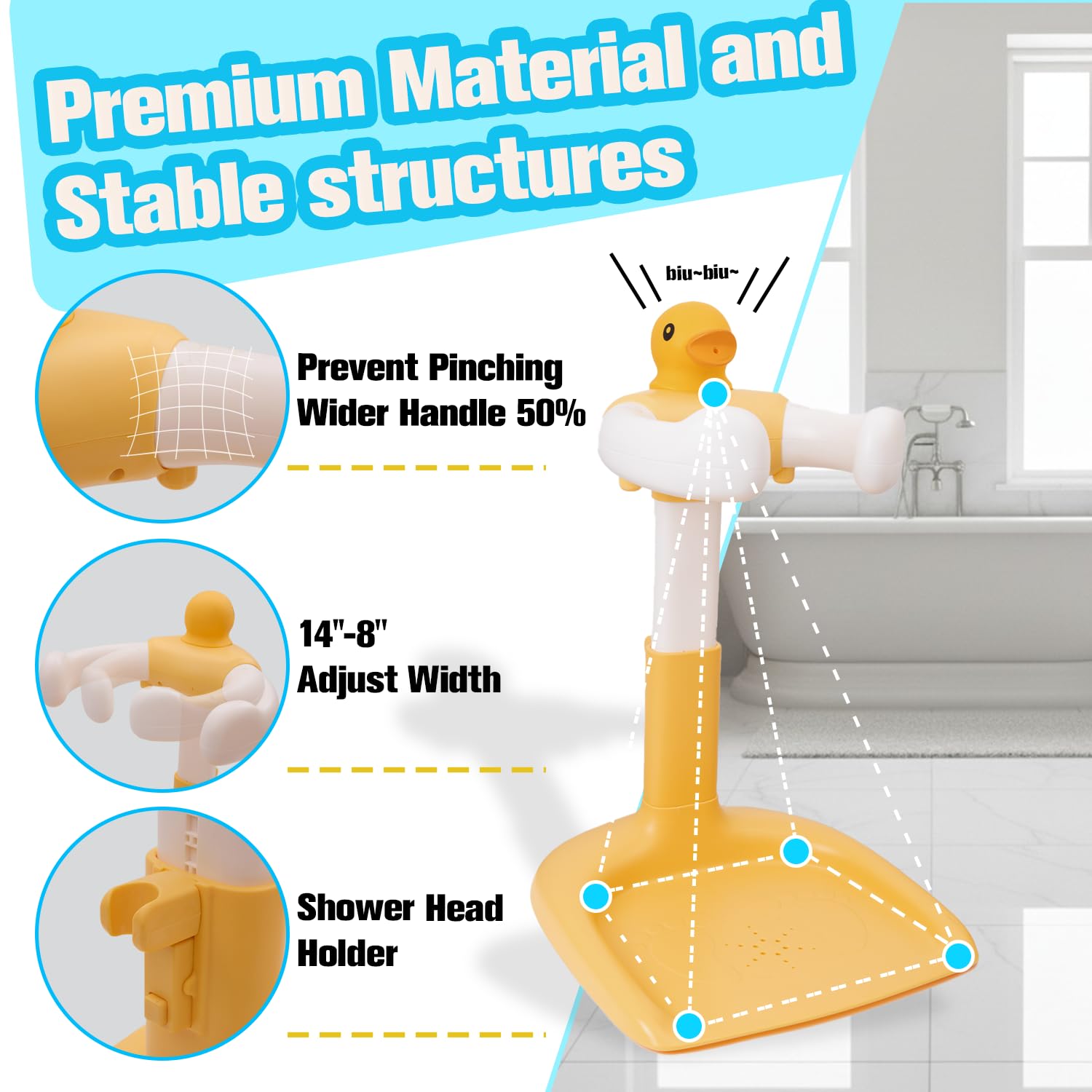 Wmaiwei height-adjustable stand with nine settings to grow with your baby.