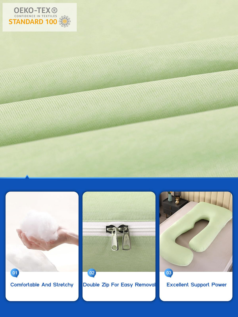 Wndy's Dream cooling cover helps you stay cool at night on the pregnancy pillow.