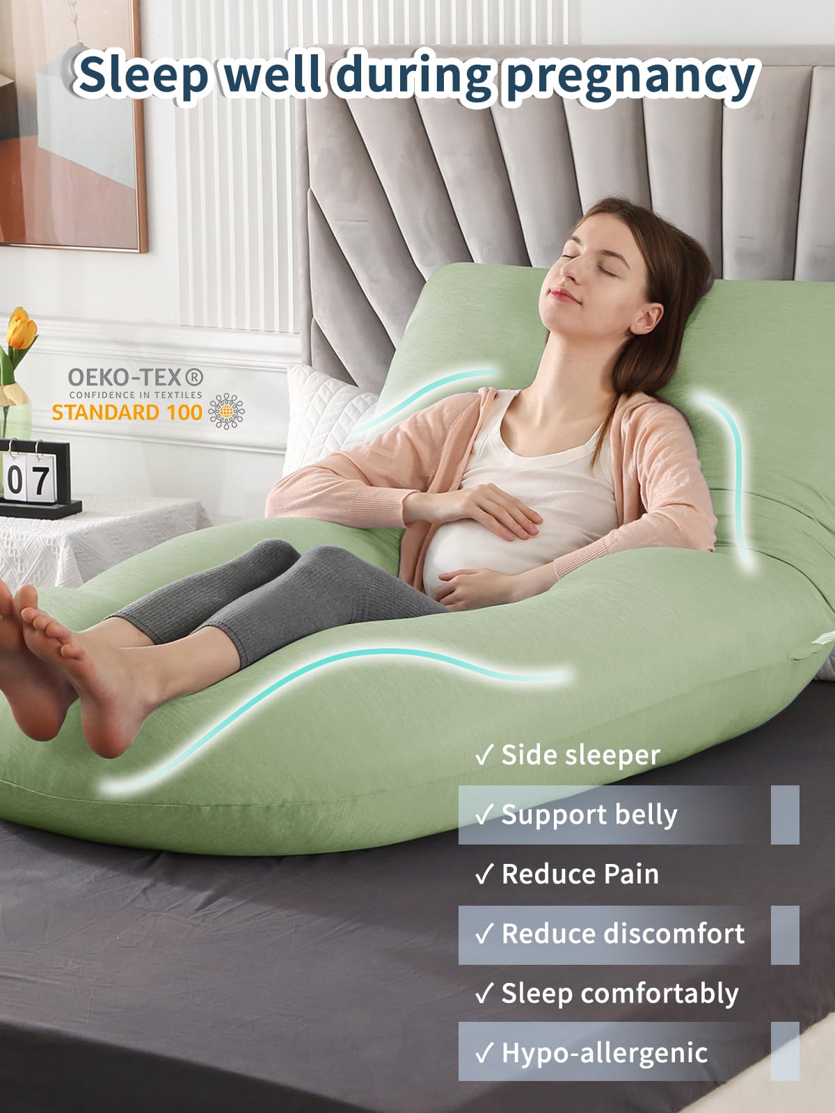 Wndy's Dream maternity pillow promotes relaxed sleep for expectant moms.