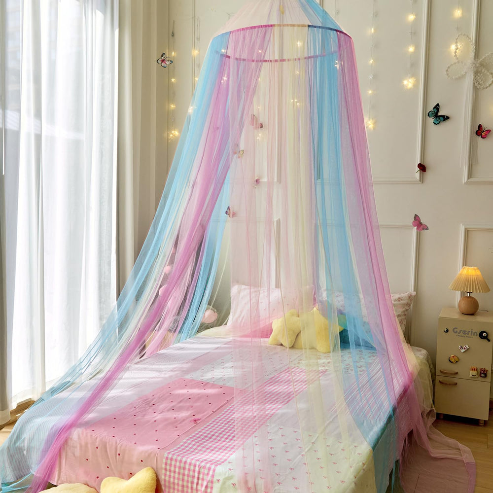 Wnqou Rainbow Bed Canopy includes easy install accessories for quick setup in any room.