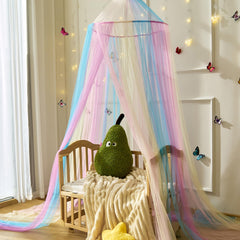 Wnqou Rainbow Bed Canopy side drape adds romantic ambiance for a fairy-tale bedroom.