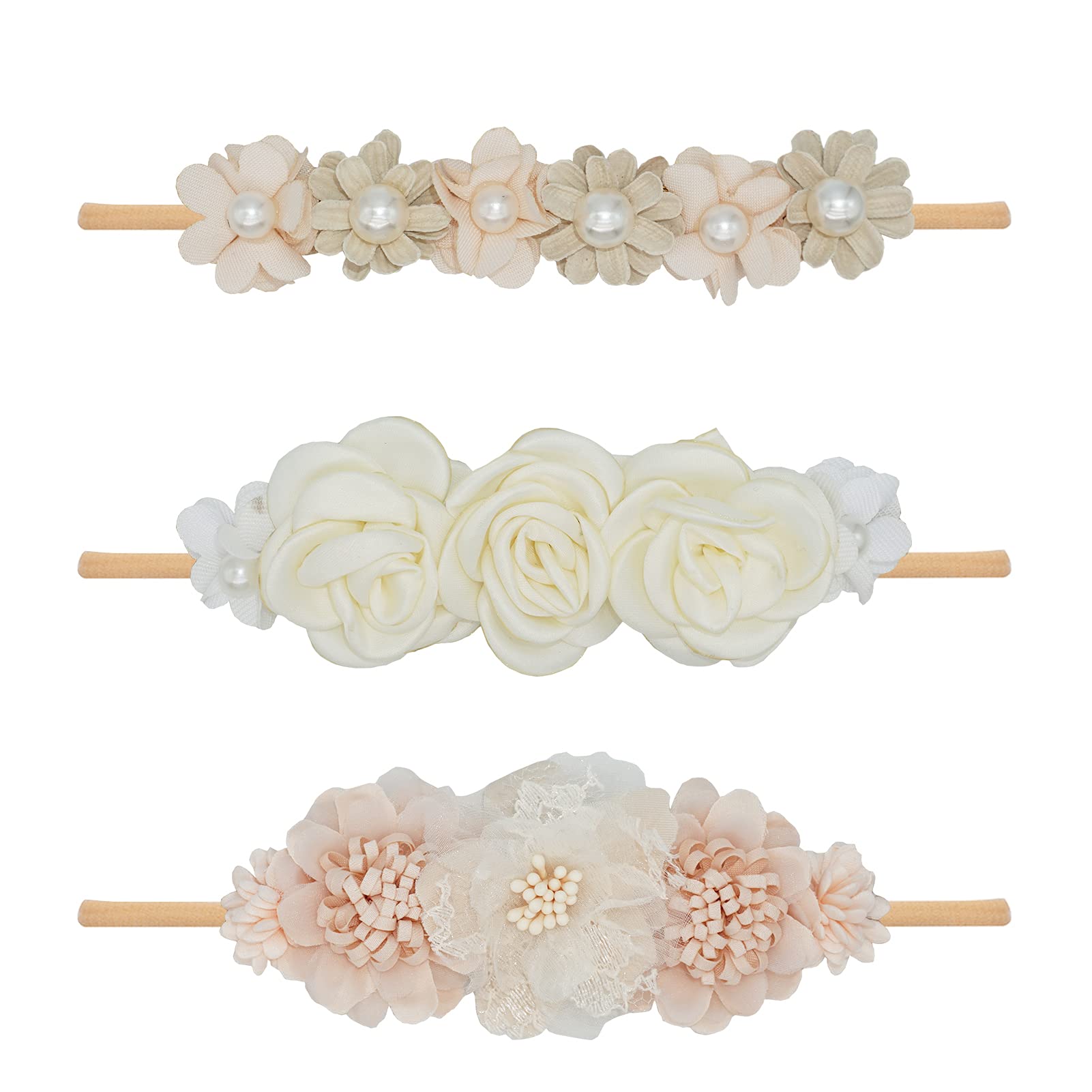 WNYUJOY baby flower headbands set with three colors for versatile outfits.