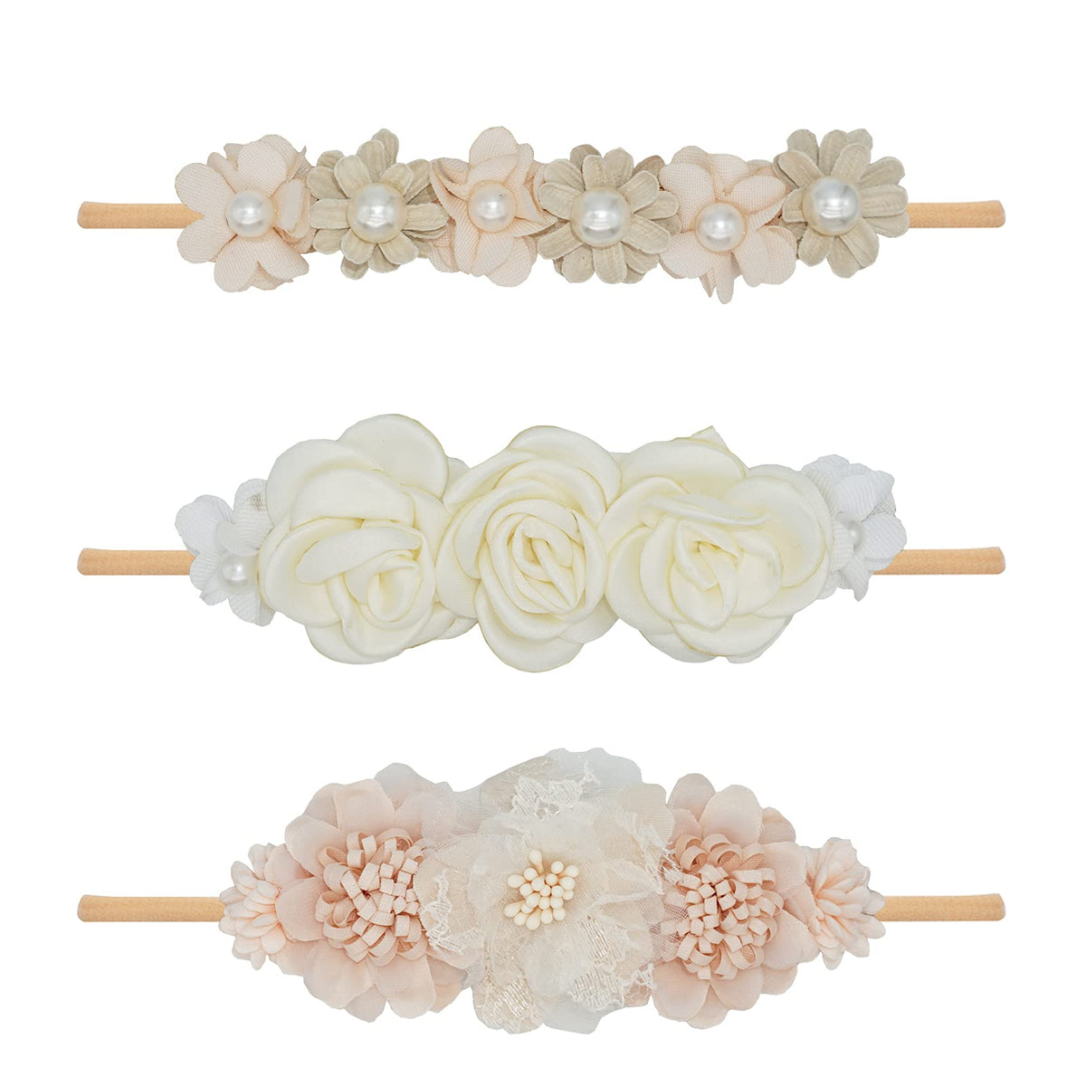 WNYUJOY baby flower headbands set with three colors for versatile outfits.