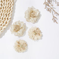 WNYUJOY floral bows glitter gold close-up showing soft fabric for delicate hair