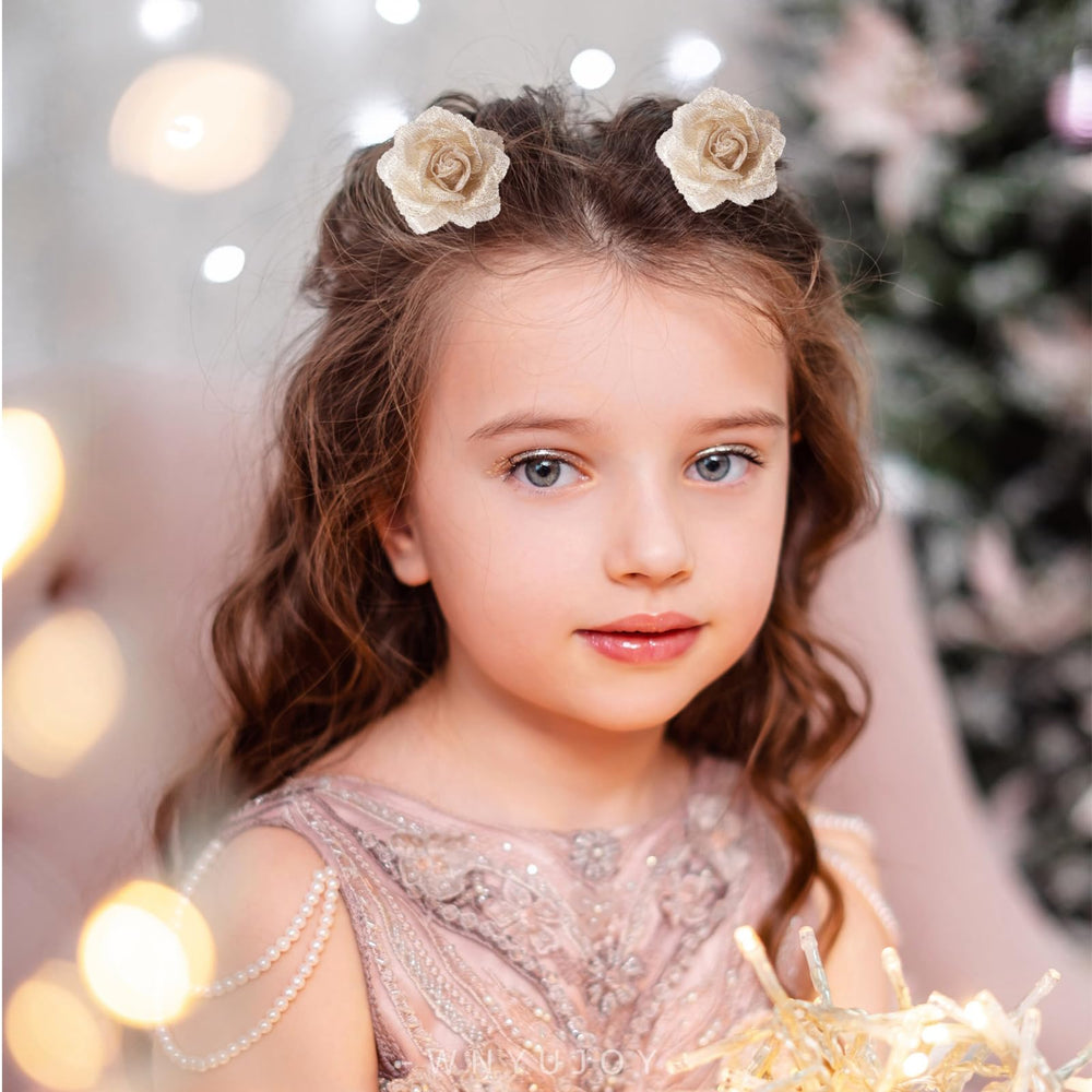 WNYUJOY glitter gold flower hair barrettes ideal for festive outfits and secure placement.