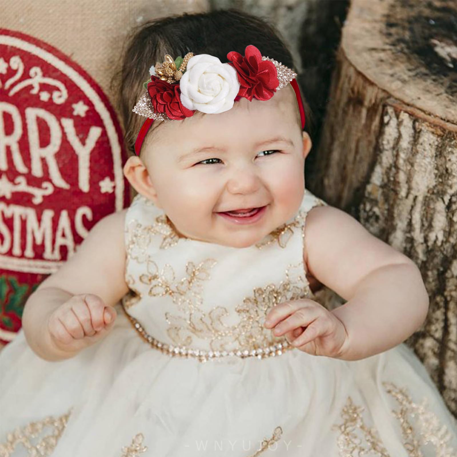 WNYUJOY handmade floral headband closeup highlights soft organic fabric and delicate petals.