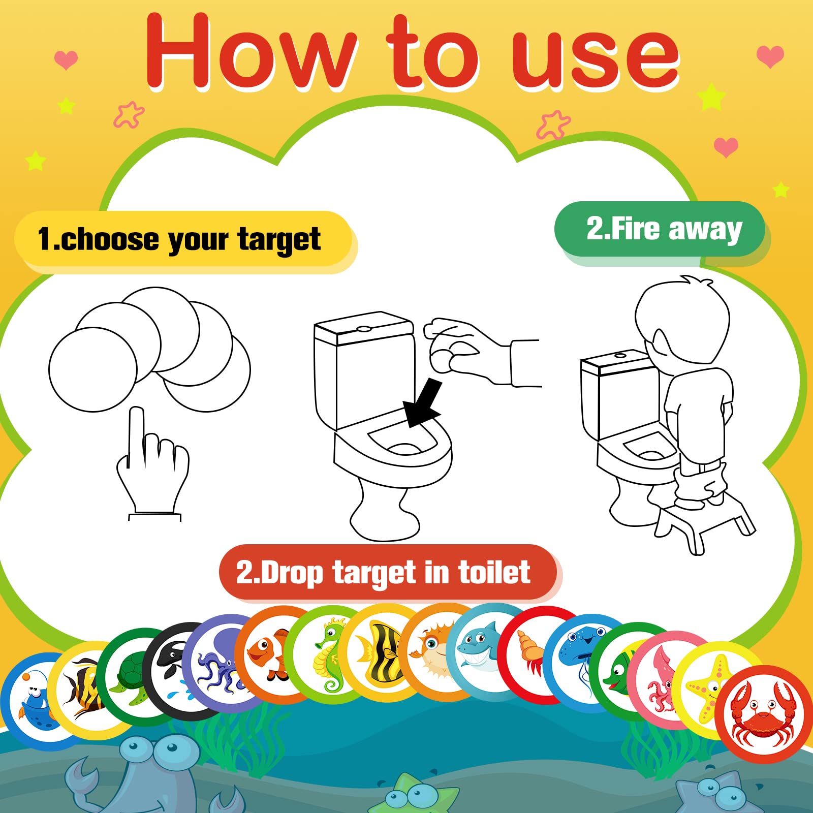Woanger toilet targets jellyfish design keeps children engaged during potty practice.