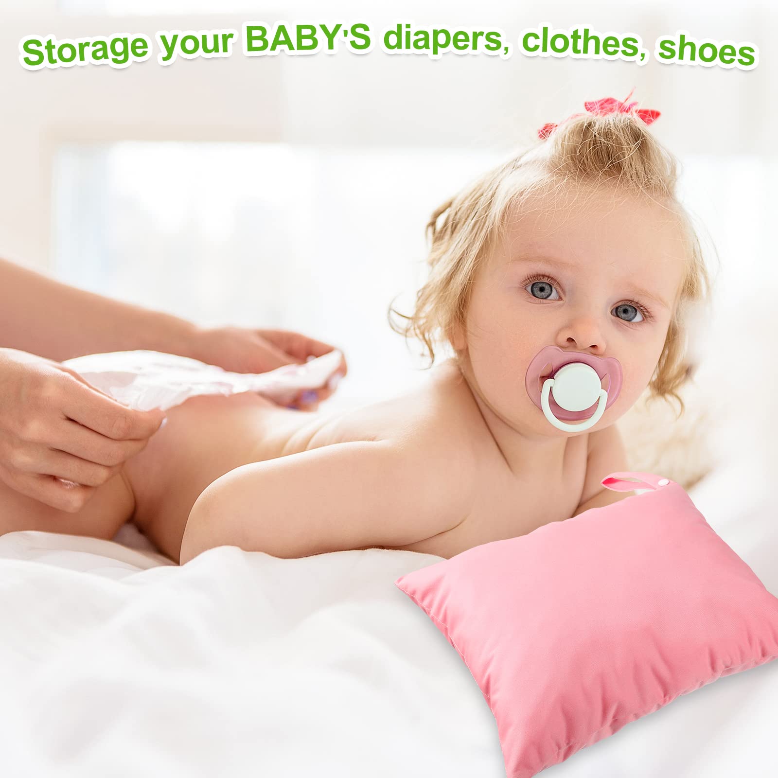 Woanger wet dry bags with a handle loop for hanging on strollers or doors.
