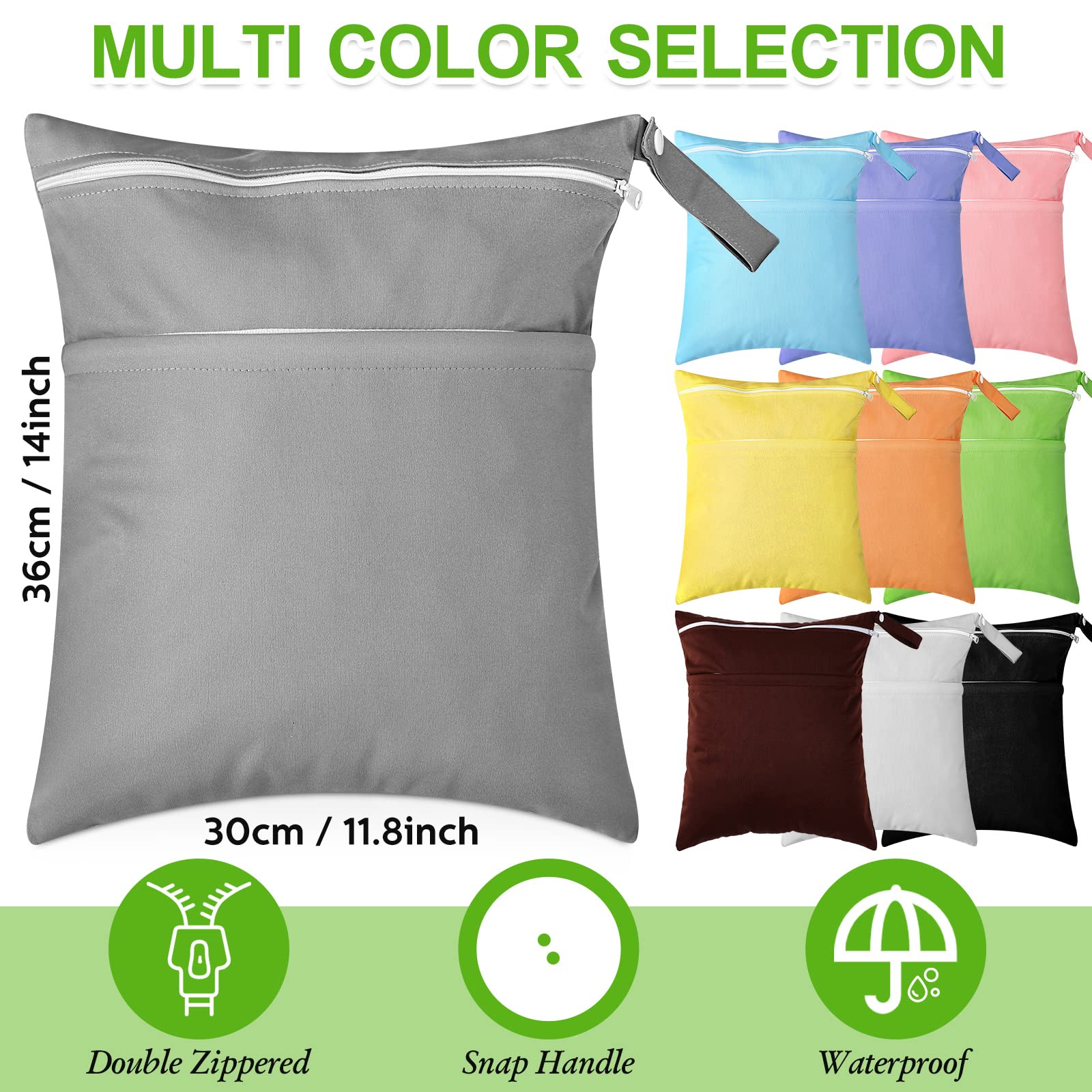 Woanger wet dry bags showing dual zipper pockets for clean and dirty separation.