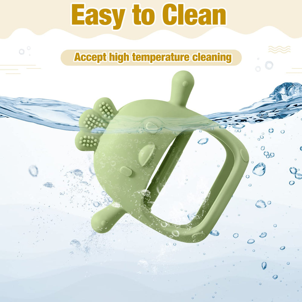 Woanger wrist teether with suction mouth aids easy grasp and handling