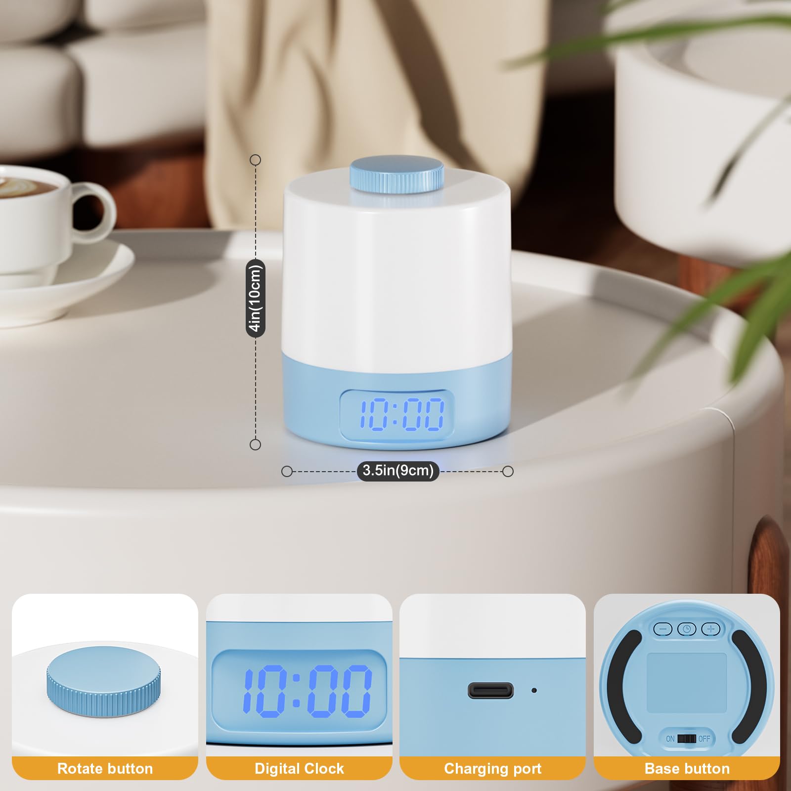 WOBANE Night Light blue shell offers durable, family-friendly bedside lighting.