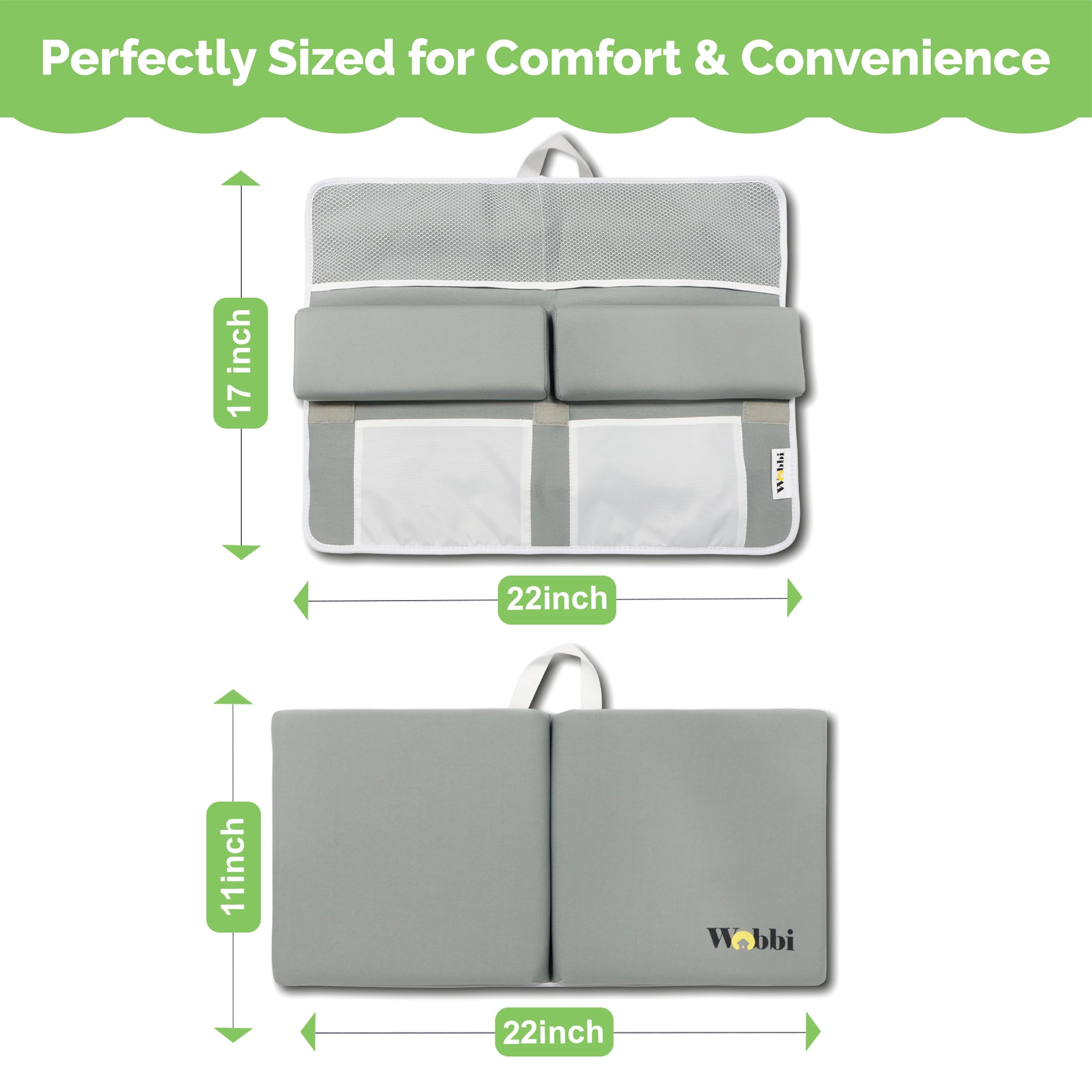 Wobbi kneeler featuring toy storage pockets for bath organization