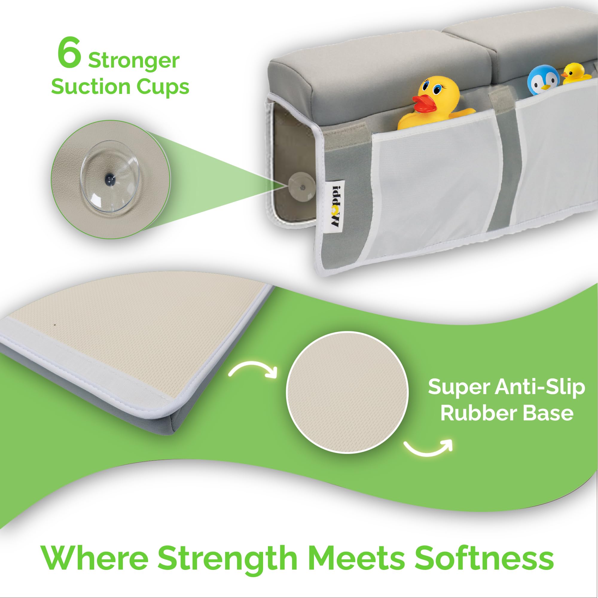 Wobbi bath kneeler with six suction cups for stable tub grip