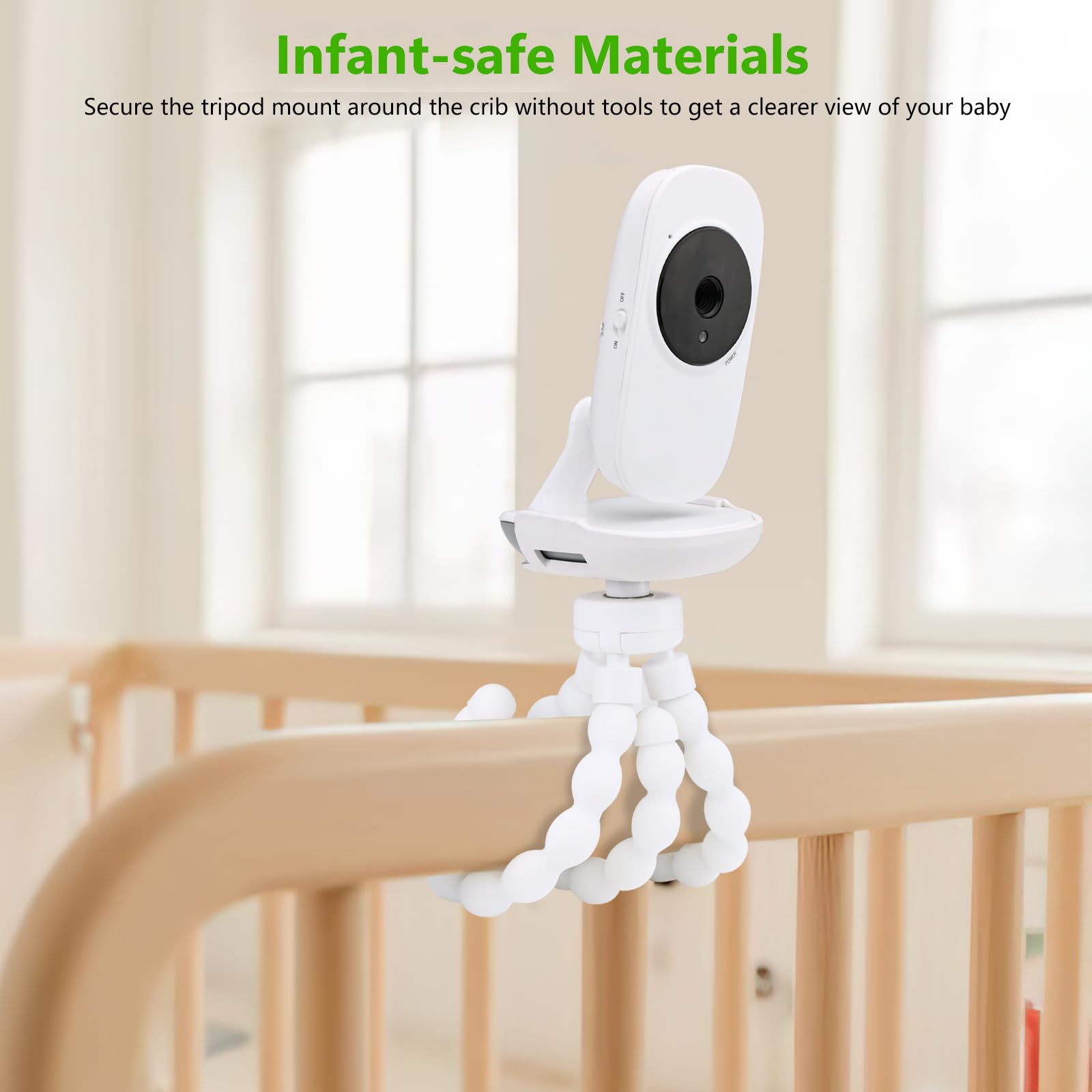 Wochel adjustable angle promotes optimal baby view from crib.
