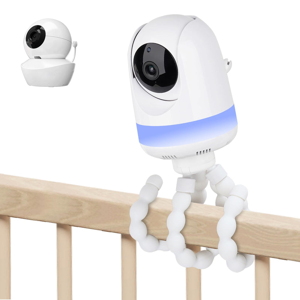 Wochel adjustable baby monitor mount attached to crib for secure viewing.