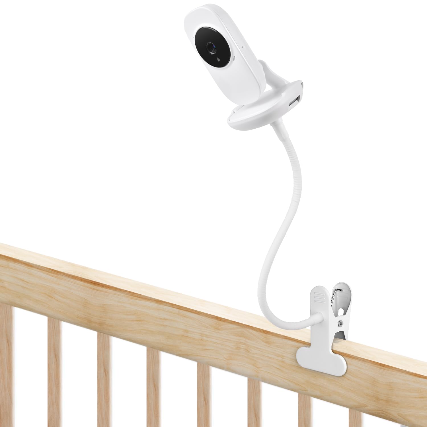 Wochel baby-monitor-holder-clip-on-crib secures on crib rail for hands-free viewing.