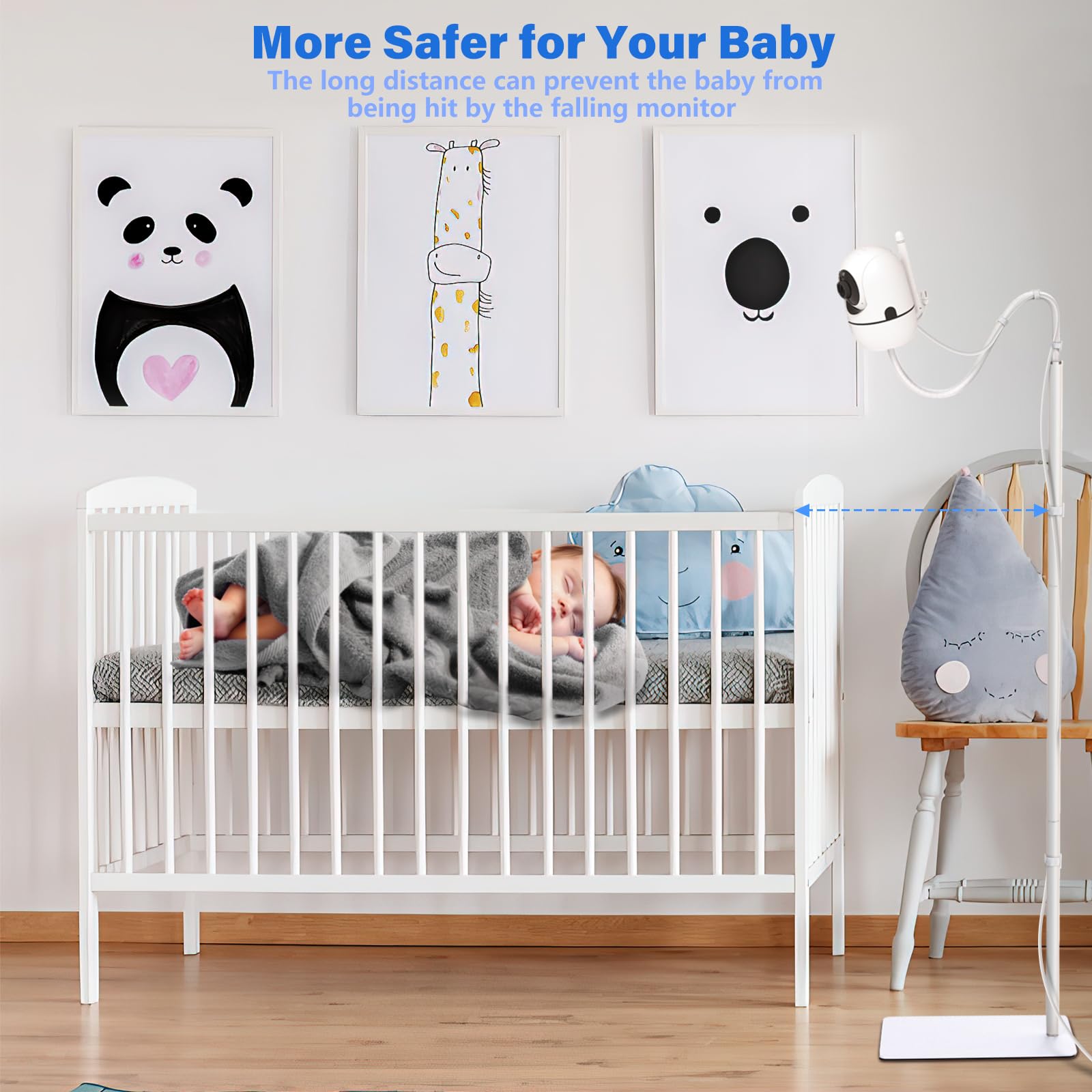Wochel adjustable-height stand provides flexible viewing for nursery surveillance.