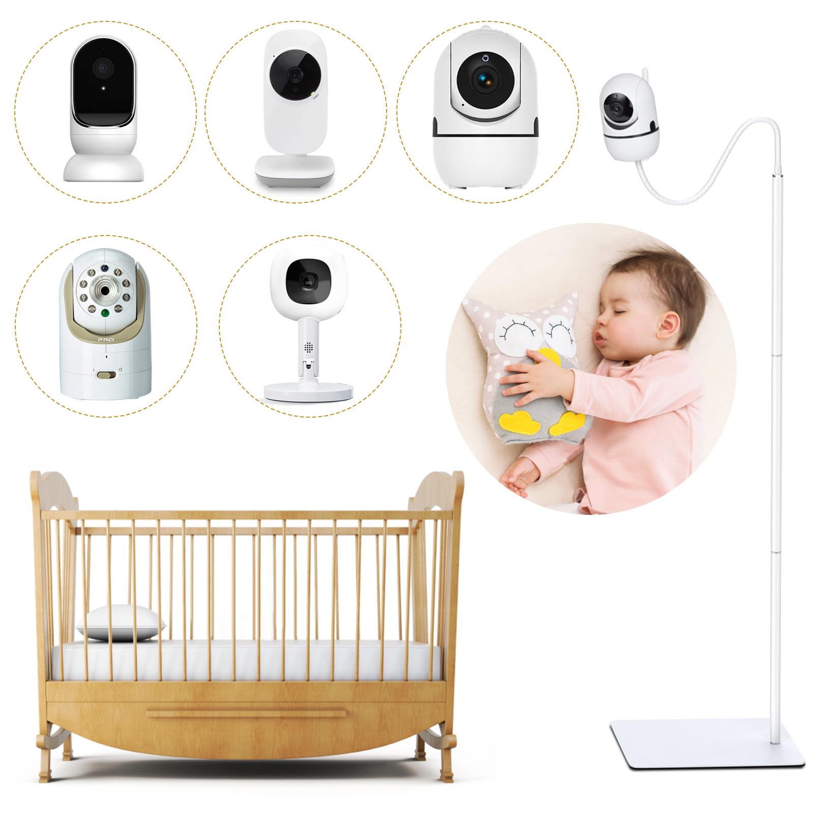 Wochel baby monitor stand with heavy base offers stable support for cameras.