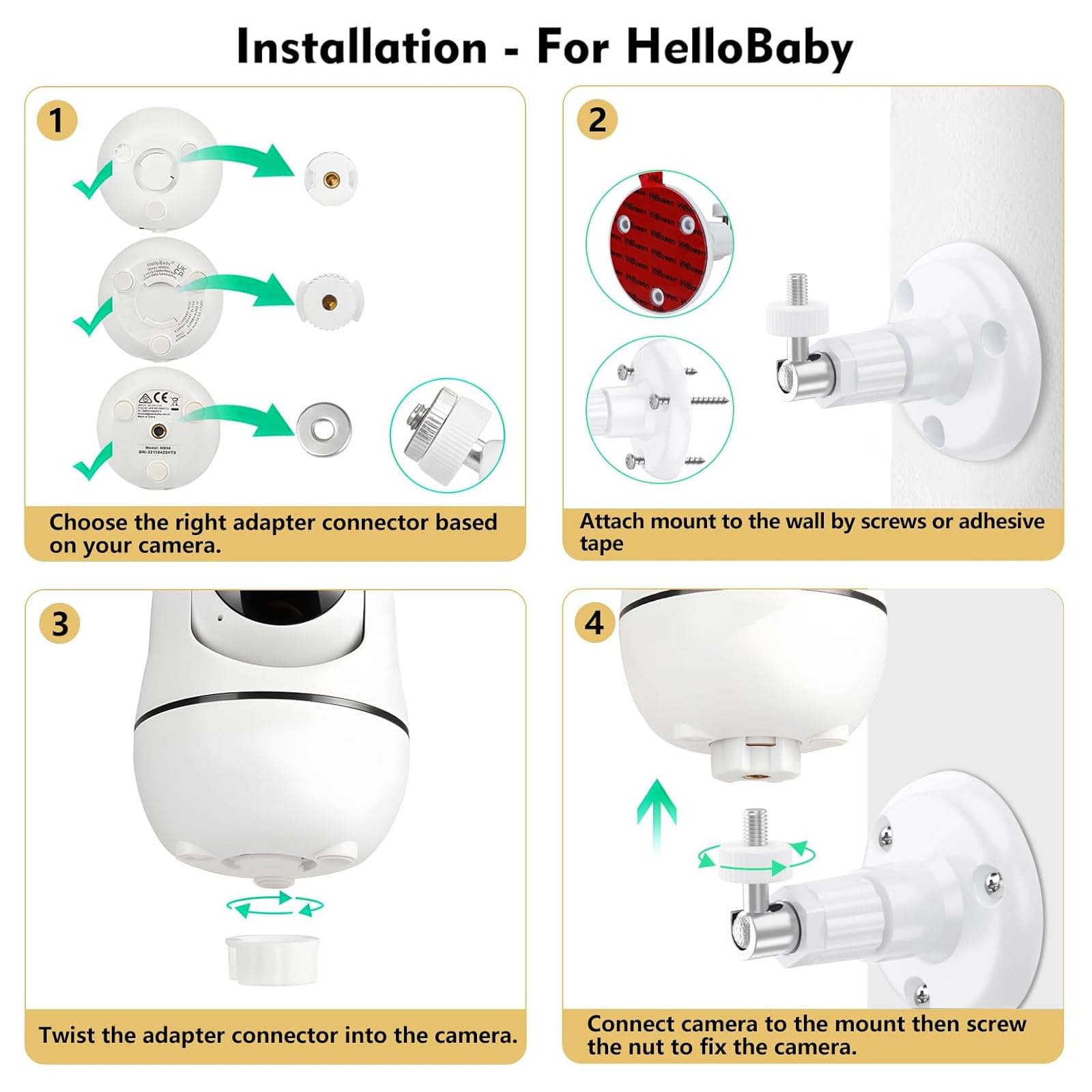 Wochel wall mount offers 360-degree adjustability for flexible viewing angles.