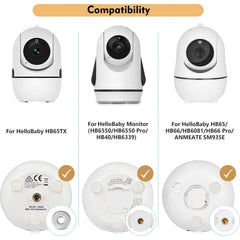 Wochel wall mount demonstrates compatibility with HelloBaby HB65/HB40 and ANMEATE cameras.
