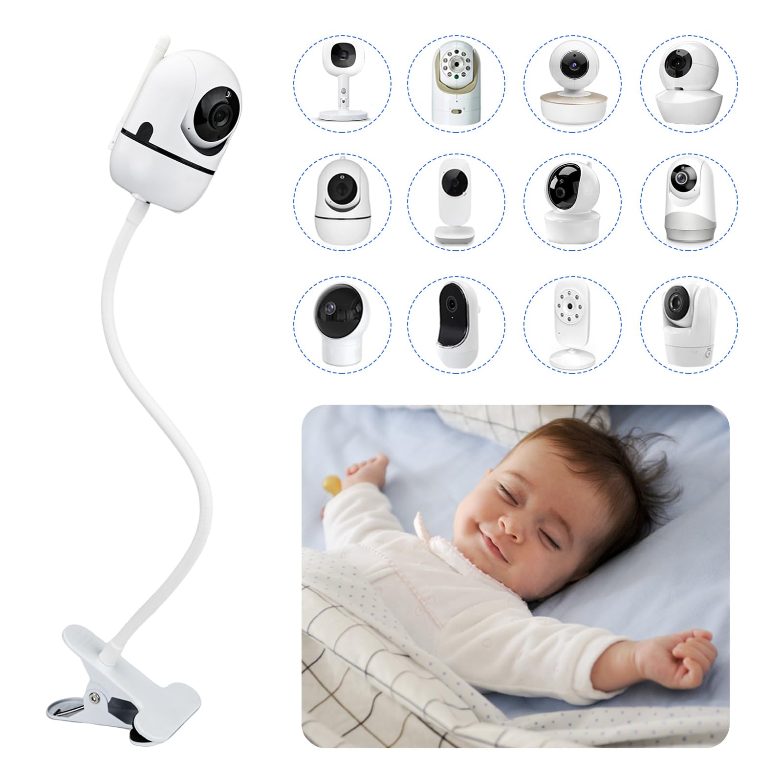 Wochel flexible baby monitor clip mount secures cameras for stable crib view.
