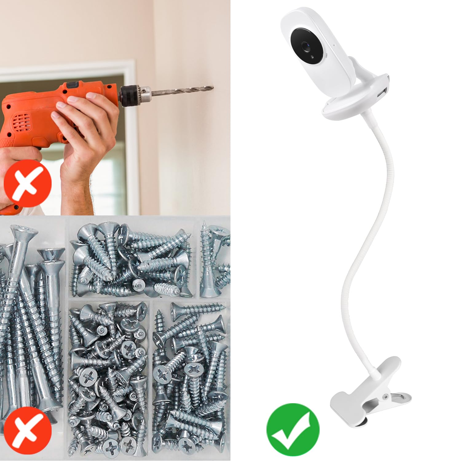 Wochel-secure-clamp holds the monitor firmly on crib, shelf, or table.