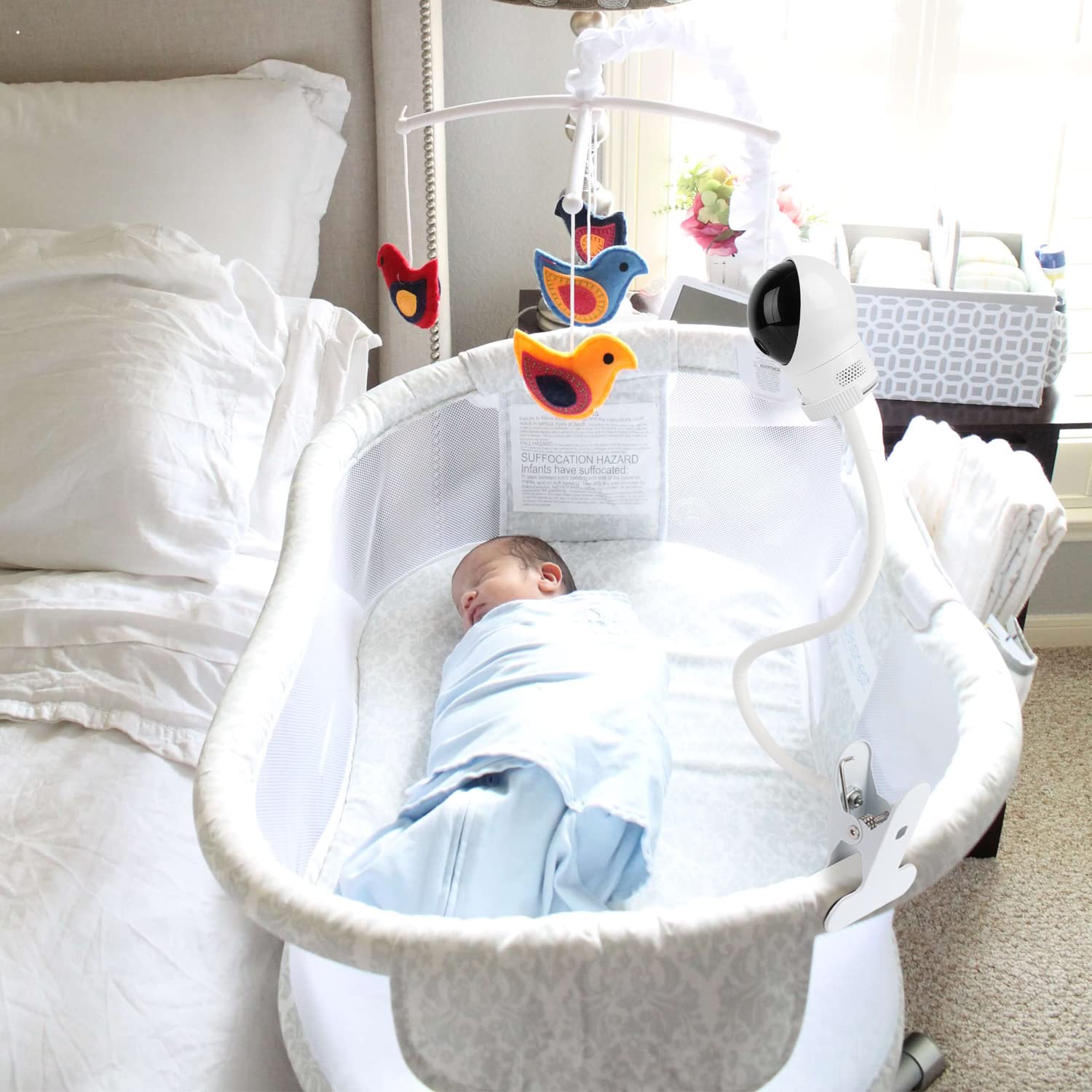 Wochel sturdy monitor holder keeps Eufy SpaceView stable during sleep