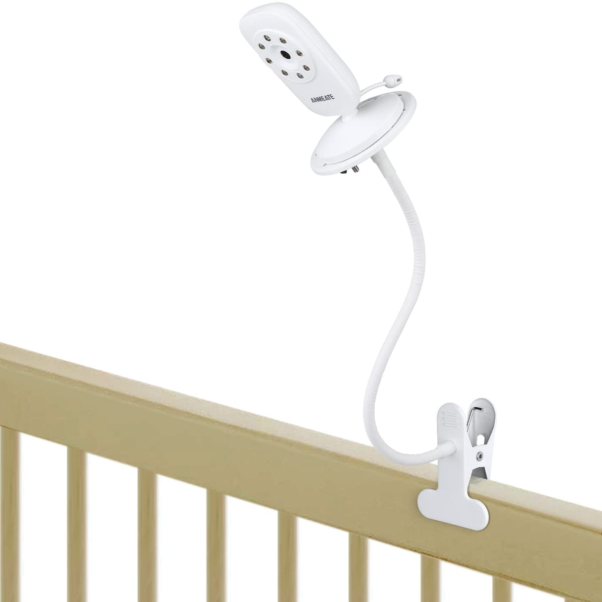 Wochel universal baby monitor mount clip shows quick, tool-free crib attachment.