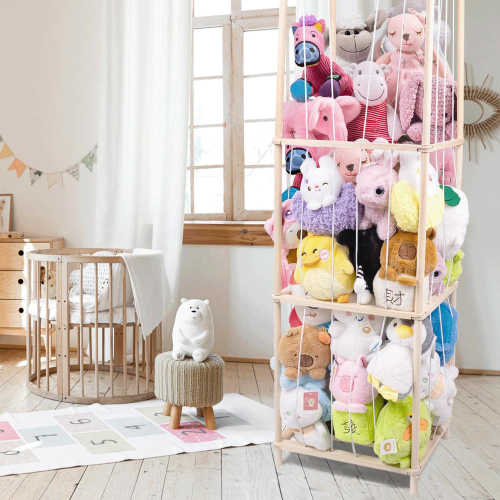 WodGod stuffed animal zoo storage elastic-band demonstrates easy access and quick plushie storage